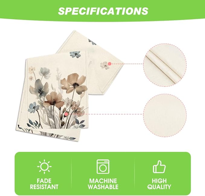 Artoid Mode Brown Poppy Floral Leaves Spring Table Runner, Seasonal Summer Kitchen Dining Table Decoration for Home Party Decor 13x60 Inch