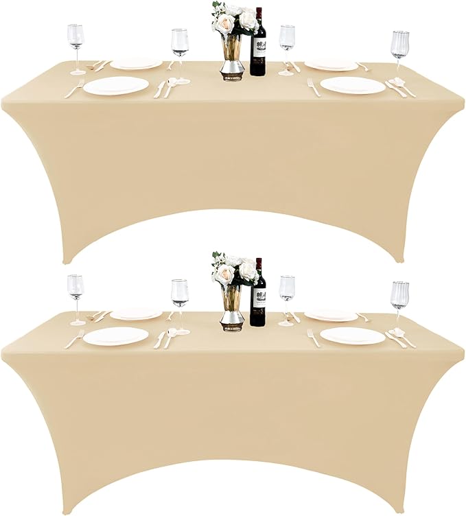2-Pack 6ft Spandex Table Covers for Rectangle Standard Folding Tables - Wrinkle Resistant Stretch Tablecloths - Ultimate Fitted Table Protector for Parties, Trade Shows, Banquet