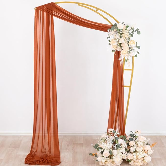 Outdoor Curtains - Chiffon Arch Drapes in Terracotta, 4 Panels, 29 x 20 Ft