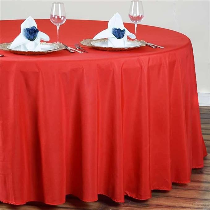 Efavormart Round Tablecloth, 120 Inch Stain & Wrinkle Resistant Washable Table Cloth, Decorative Polyester Fabric Table Cover for Banquet, Wedding, Dining - RED