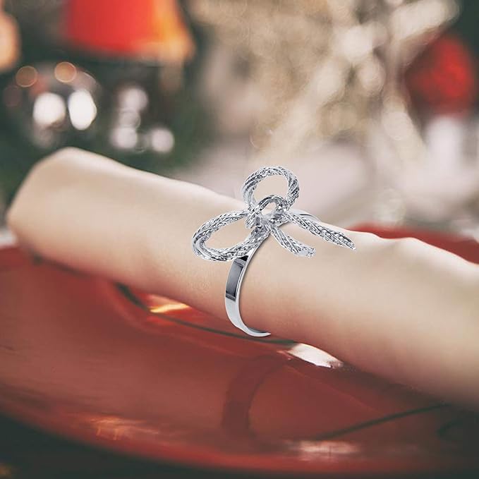 Pack of 6 Napkin Rings Alloy Hollow Out Flower Napkin Holder Dinning Table Napkin Ring for Dinner Parties Wedding Banquet Table Setting Family Gatherings Table Decor（Silver，6）