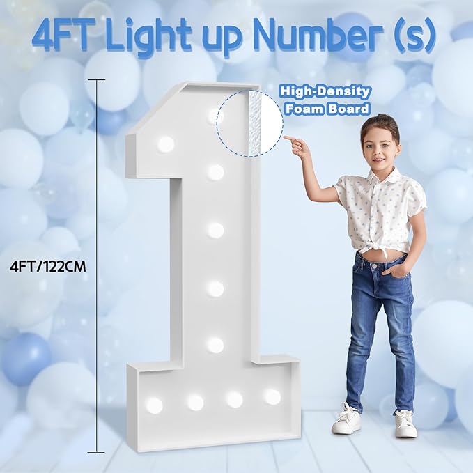 Marquee Numbers Large 100th-Birthday Decorations: 4ft Light Up Number Party Decor 100 Year Old Women And Men Birthday Decoration Backdrop Anniversary Cardboard Big Mosaic Balloon Frame Number 100