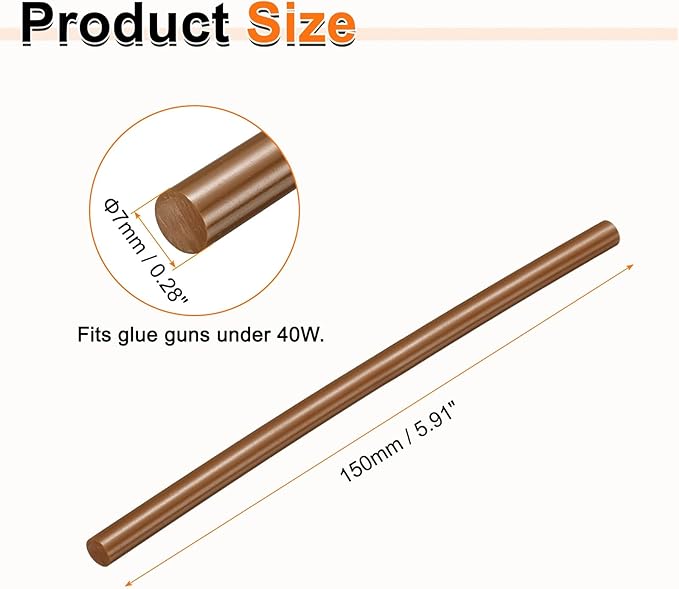 HARFINGTON 10pcs Hot Glue Sticks 0.28" Dia x 5.91" Long EVA Mini Hot Melt Adhesive Glue Stick for Hot Melt Gun Wood Plastic Glass Flowers Fabrics Foam, Brown