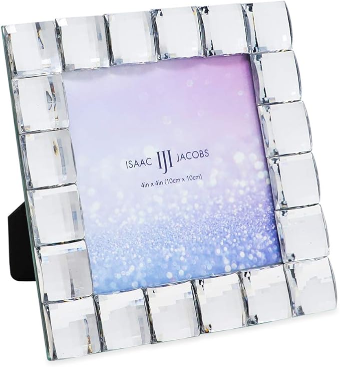Isaac Jacobs Decorative Sparkling Clear Jewel Picture Frame, Photo Display & Home Décor (4x4, Clear)
