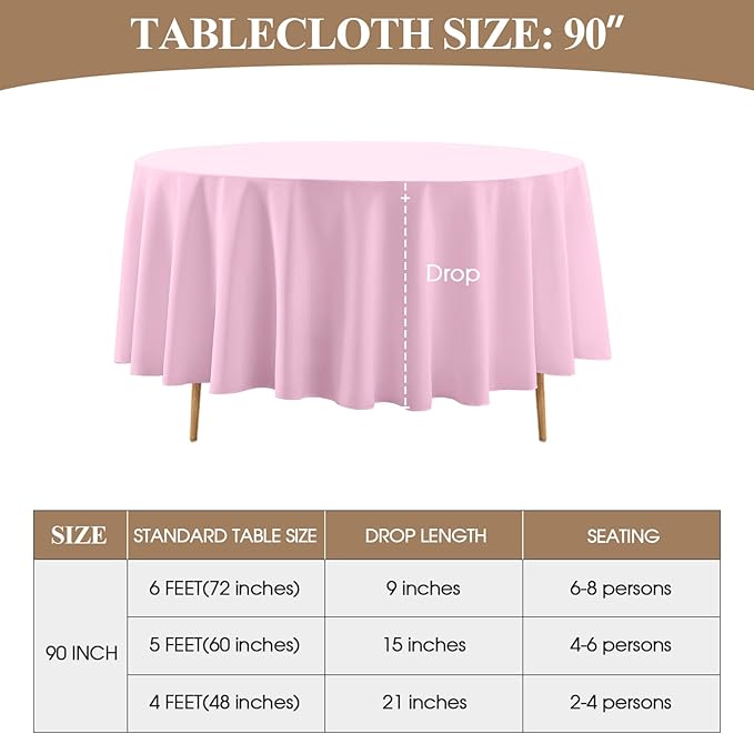 Tablecloths 6 Pack: Round Pink Polyester, 90 Inch Washable