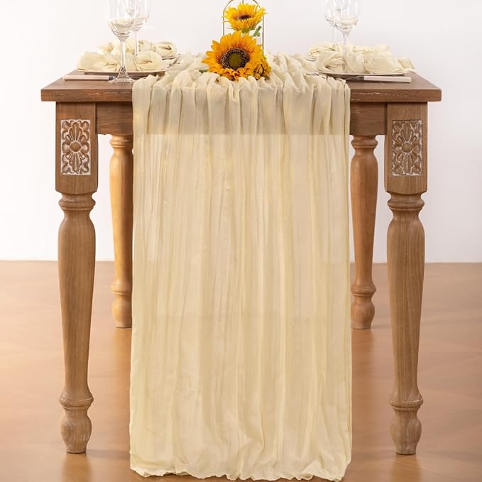 Beige Cheesecloth Table Runner 12 Pack Fall Table Runners 120 Inches Boho Gauze Cream Cheese Cloth Fall Table Decorations for Thanksgiving Wedding Bridal Baby Shower Garden Party Decor