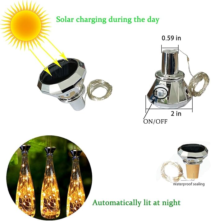 Upgraded Solar Diamond Shaped Wine Bottle Lights, 8 Pack 20 LED Fairy Lights with Solar Cork Lights Outdoor Waterproof for Wedding Party Decor Women Gift