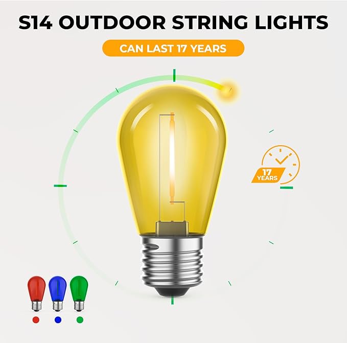 LED Bulbs 24 Pack S14 Multicolor Outdoor Replacement Bulbs