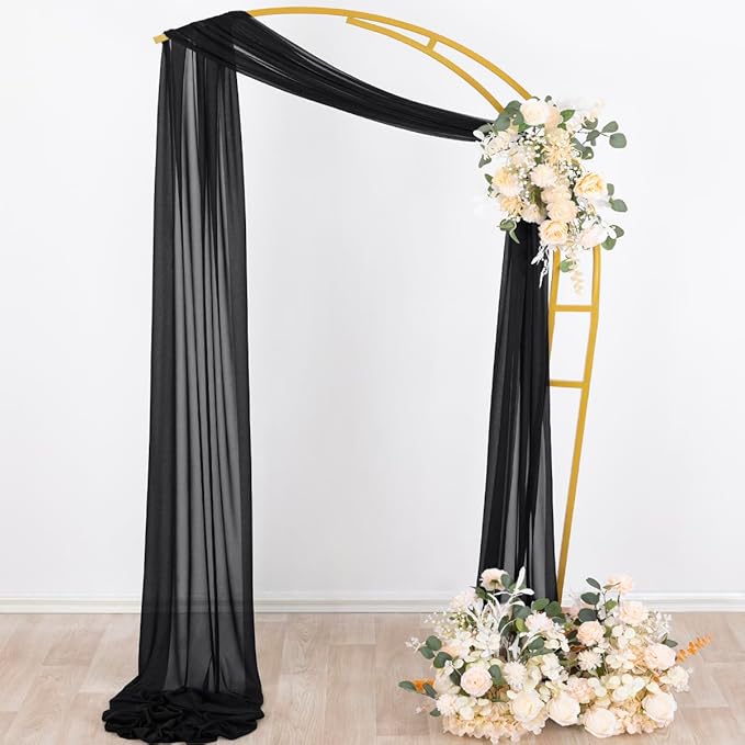 Outdoor Curtains - Black Sheer Chiffon Arch Drapes, 4 Panels at 29 x 20 Ft