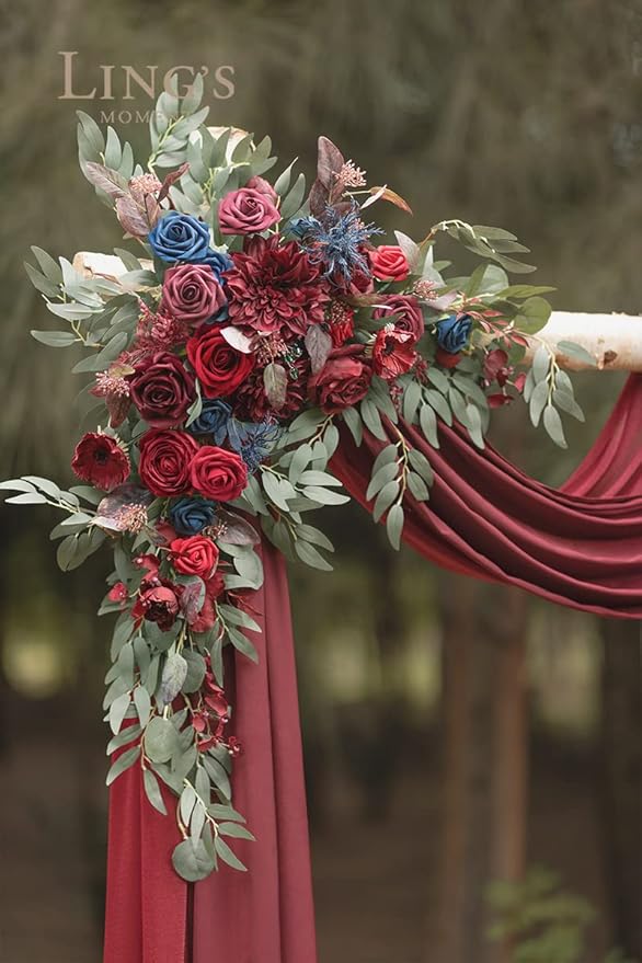 Artificial Flowers Arch Kit, Burgundy and Navy Silk, Pack of 4