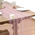 Joanlody Fall Pearl Table Runner 10ft Rustic Boho Tulle Table Runner with Pearls for Baby Shower Wedding Party Veil Dessert Thanksgiving Table Decor Dusty Rose