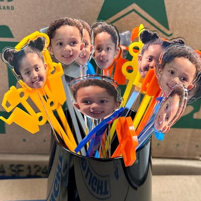 50 Pcs Personalized 50th to 90th Birthday Face Photo Drink Stirrers, 60th 70th 80th Birthday Party Decorations, Custom Face Cutout Stir Sticks, Decor for Retirement, Graduation Parties