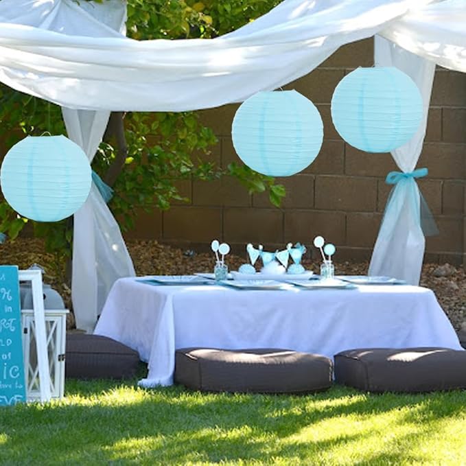 Round Blue Paper Lanterns, 12 Inch, Set of 6 for Party Decor
