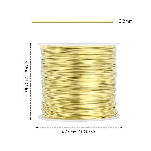 [328 Feet]28 Gauge Craft Wire Jewelry Wire 100M/0.3mm Gold Plated Thin Brass Wire Soft Metal Wire Bulk for Jewelry Making