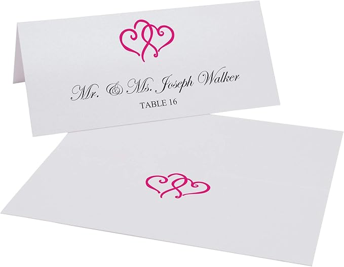 Linked Hearts Place Cards, Fuschia (Choose Color), Set of 25, Pre-cut and Scored - Wedding, Party, Dinner, and Special Events - Made in the USA