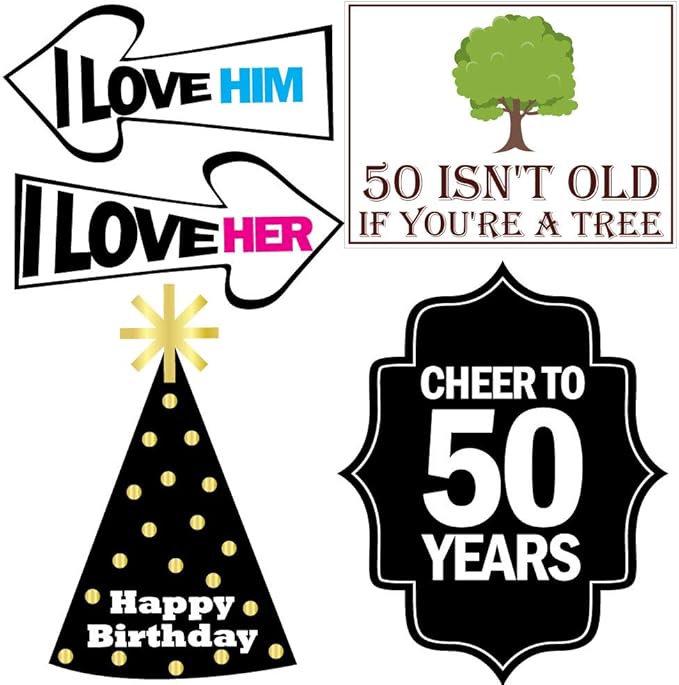 Photo Booth Props for 50th Birthday, 40 Pieces, Multicolor Funny Party Set