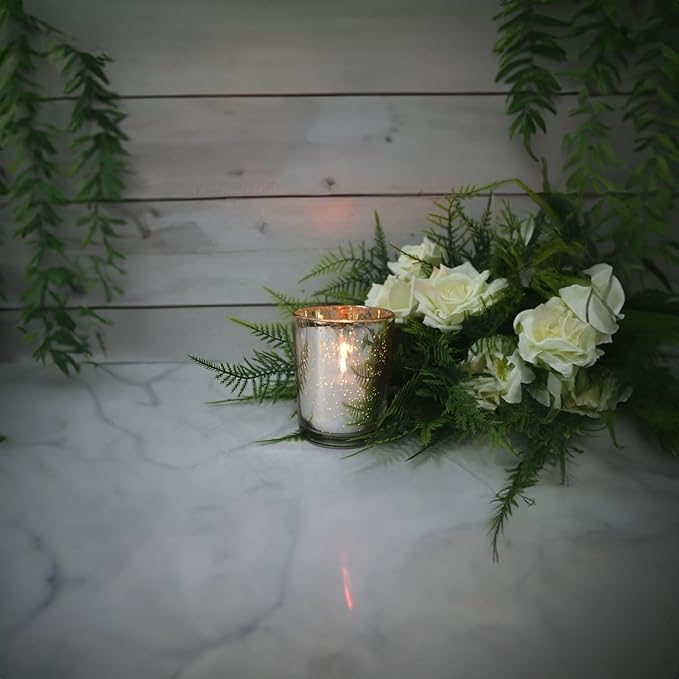 WGV Silver Speckled Tea Light Votive Candle Holder 2.2x2.75, Small Tiny Utility Cylinder Mercury Glass Vase, Home Accent Decor, 6 Pieces
