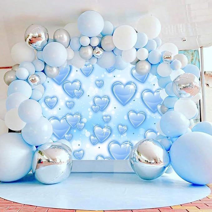 Sensfun 10x7ft Light Blue Heart Backdrop Early 2000s Party Decorations Old School Backdrops Valentines Day 90s Hearts Y2K Birthday Party Banner Newborn Photography Background Selfile Photo Booth Props