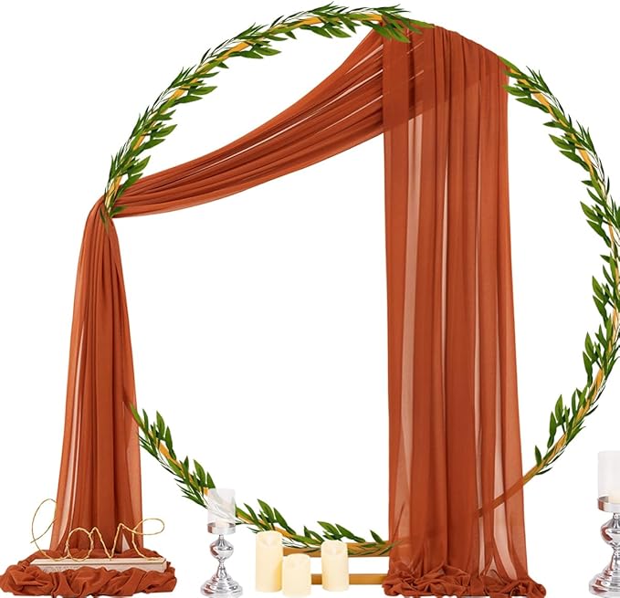 Outdoor Curtains - Chiffon Arch Drapes in Terracotta, 4 Panels, 29 x 20 Ft