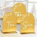 Gold Mirror Arch Wedding Table Numbers 1-10 with Stands, 5x7 Inch Acrylic Arch Sign with Holder for Wedding Reception Table Centerpiece Decoration(Gold Mirror)