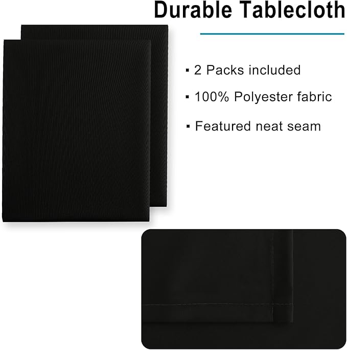 Hiasan 2 Pieces Black Tablecloth Rectangle - Waterproof and Wrinklr Resistant Washable Polyester Fabric Table Cloth for Dining Room and Outdoor Use, 54 x 120 Inch