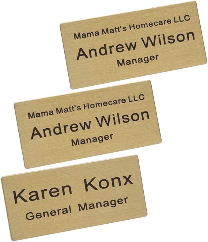 Custom Metal Engraved Name Tag Badge for Business Personalized Identification ID Tag with Pin or Magnetic Backing (1" x 3")