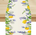 Floral Tulip Lavender Table Runner, Spring Watercolor Flower Plants Nature Butterfly Table Runner for Kitchen Dinner Living Room Home Party, 13x36 Inch