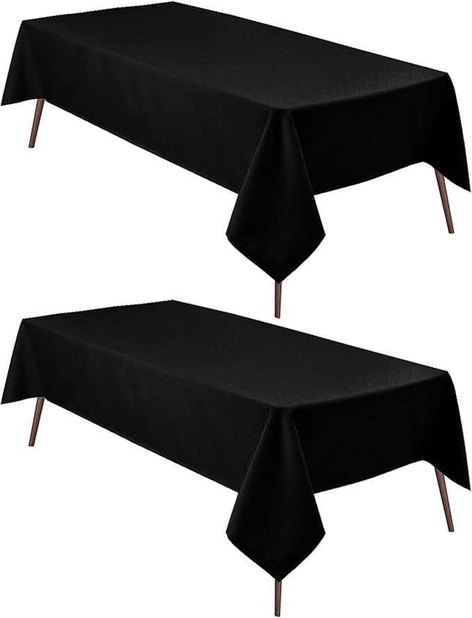 Hiasan 2 Pieces Black Tablecloth Rectangle - Waterproof and Wrinklr Resistant Washable Polyester Fabric Table Cloth for Dining Room and Outdoor Use, 60 x 84 Inch