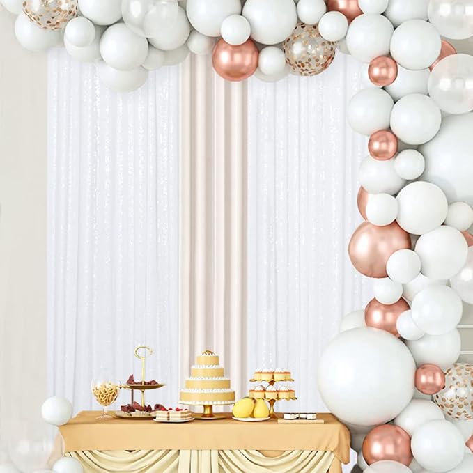 ShinyBeauty White Sequin Photo Backdrop 4x10FT (120") - Sparkly Glitter Photography Background 2 Panels for Christmas, Halloween, Xmas, Birthday Party Studio Decor - Premium Durable Event Backdrops