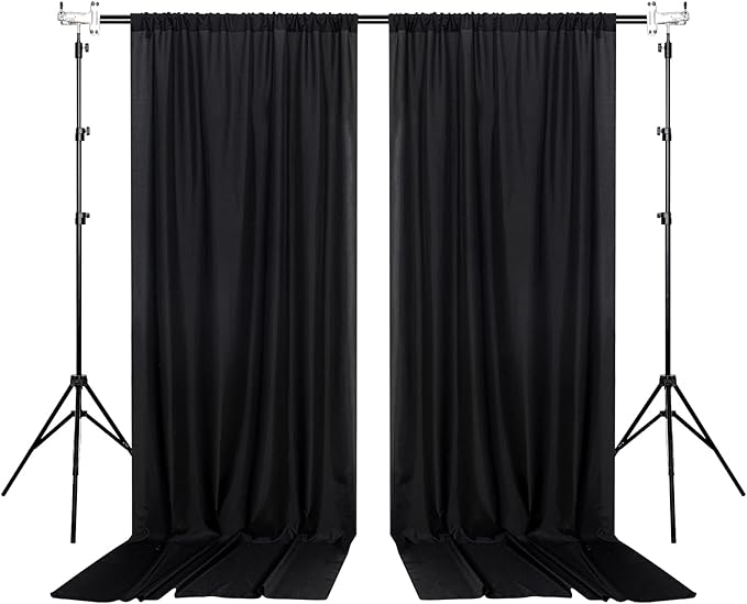 Black Backdrop Curtain for Party, Background Drapes Panels with Rod Pocket, Wrinkle Free Black Photo Curtains Backdrop Drapes Fabric Decoration for Wedding, Birthday Party Decor 5ft x 10ft, 2 Panels