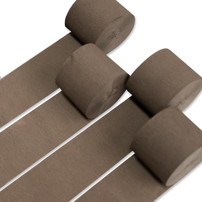 PartyWoo Brown Crepe Paper Streamers 4pcs 328ft Pack of Boho Neutral Crepe Paper Streamers for Birthday Baby Shower Wedding Graduation Anniversary Retirement Woodland Jungle Theme Party Decorations
