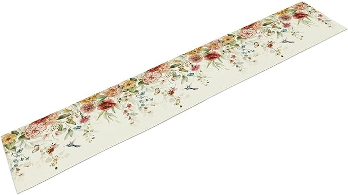 Rustic Floral Table Runner, Watercolor Flower Leaves Hummingbird Butterfly Farmhouse Kitchen Dinning Table Runner for Indoor Outdoor Home Wedding Party Holiday, 13x120 Inch