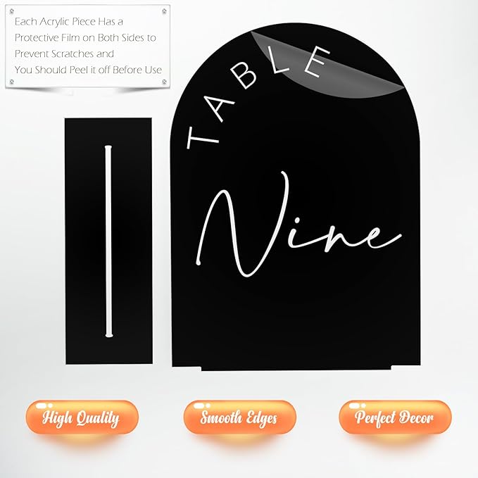 Place Cards Black Acrylic Arch Table Numbers 1-20, 5x7 Inch with Stands
