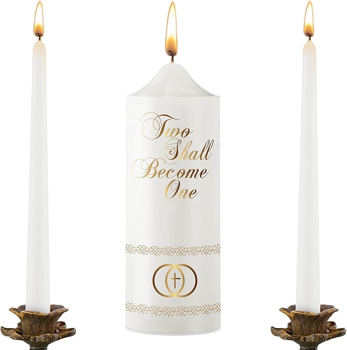 Taper Candles Set of 3 White Wax Unity Candles with Cross Design