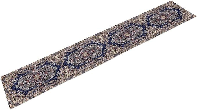 Vintage Boho Floral Table Runner, French Rustic Country Farmhouse Purple Golden Bohemia Flower Pattern for Home Kitchen Table Decor Dining Coffee Room Party Decor 13x60in