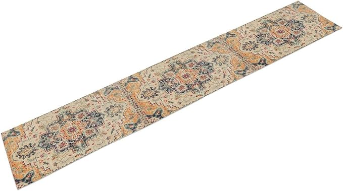 Bohemia Orange Table Runner, Rustic Farmhouse Vintage Geometric Floral Print Table Cover for Home Kitchen Dining Table Party Decor, 13x108inch