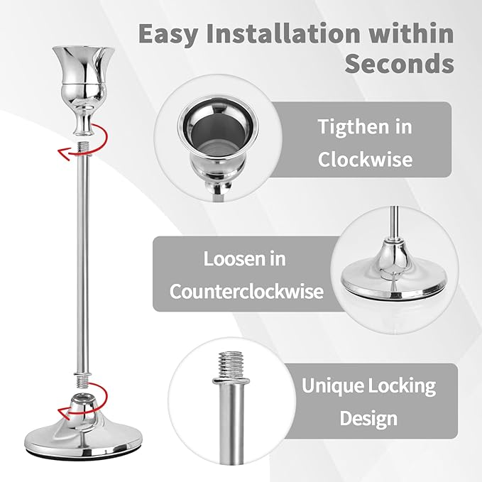 CHILL RECIPE Silver Taper Candle Stick Holders Tall Candle Holder, Vintage Candlesticks Holder Bulk for Home Decor Table Centerpiece Dining Party Festival Decorations(1 Set 3Pcs)
