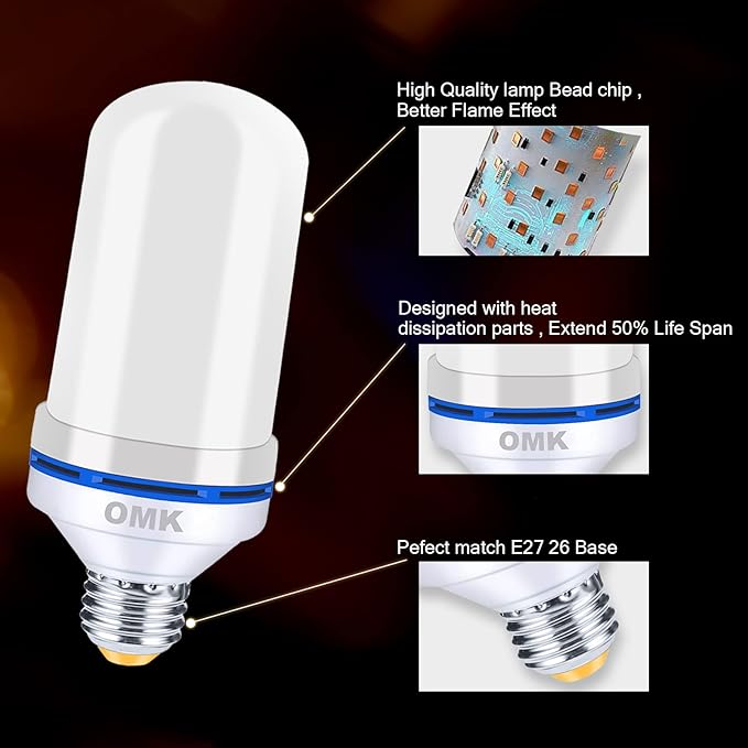 LED Flame Effect Light Bulbs, 6 Pack, E26 Base, 4 Lighting Modes