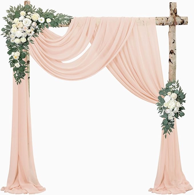 Wedding Arch Panels, Light Peach Chiffon, 20 Ft x 28 In, Set of 2