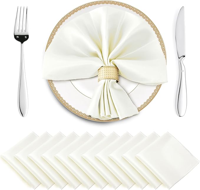 Horbaunal 16 Pack Ivory Satin Napkins 17 x 17 Inch, Square Silky Cloth Napkins, Soft Table Napkins for Weddings Banquets Parties