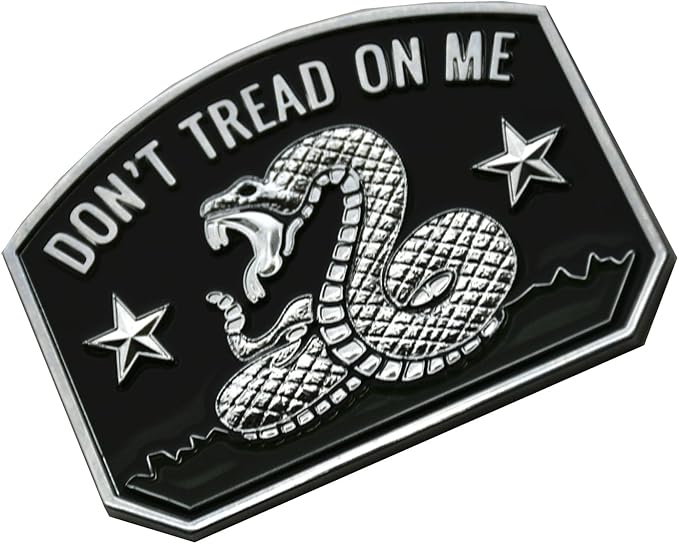 1x Gadsden Flag Rattlesnake Car Emblem 3D Decal Sticker with Don't Tread ON ME Slogan Fit for Car Truck Motorcycle Window Door and Flat Surface (Chrome)
