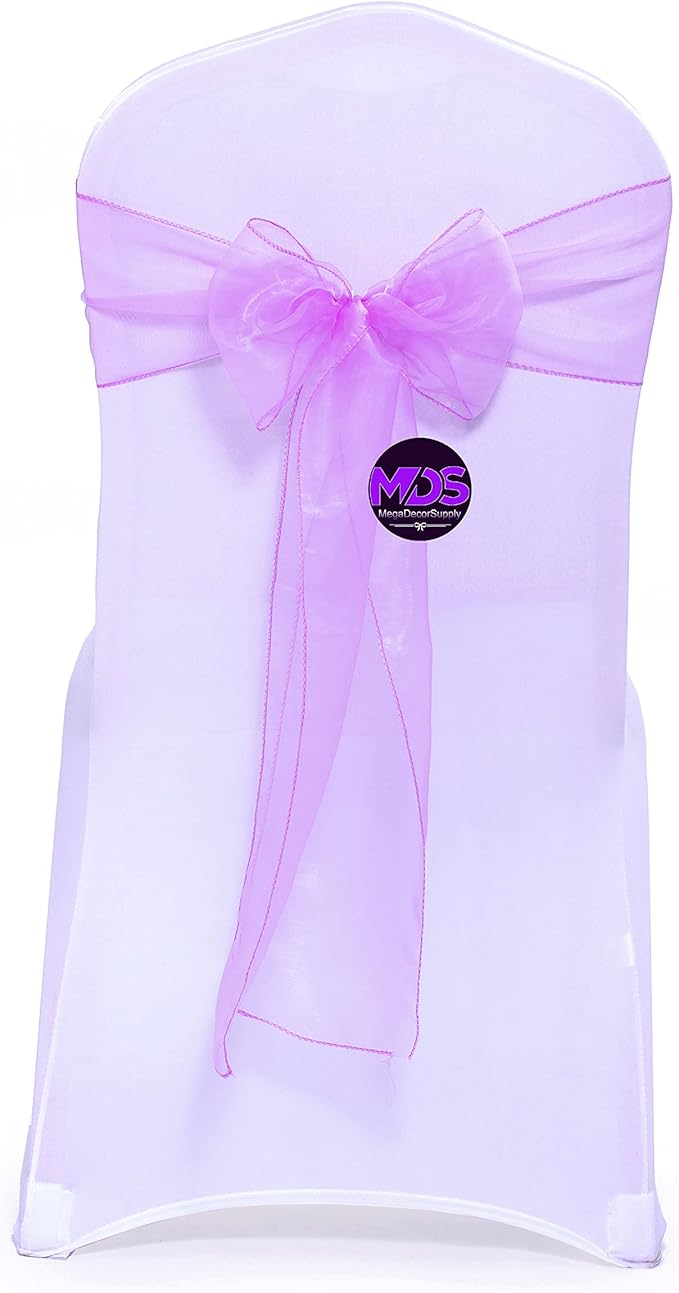Dining Chair Slipcovers, 200-Pack Light Purple Organza Sashes, 7x108 Inch