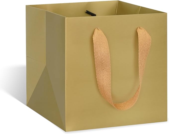 Gift Bags Pack of 10 Gold Square Bottom 12 Inch with Handles
