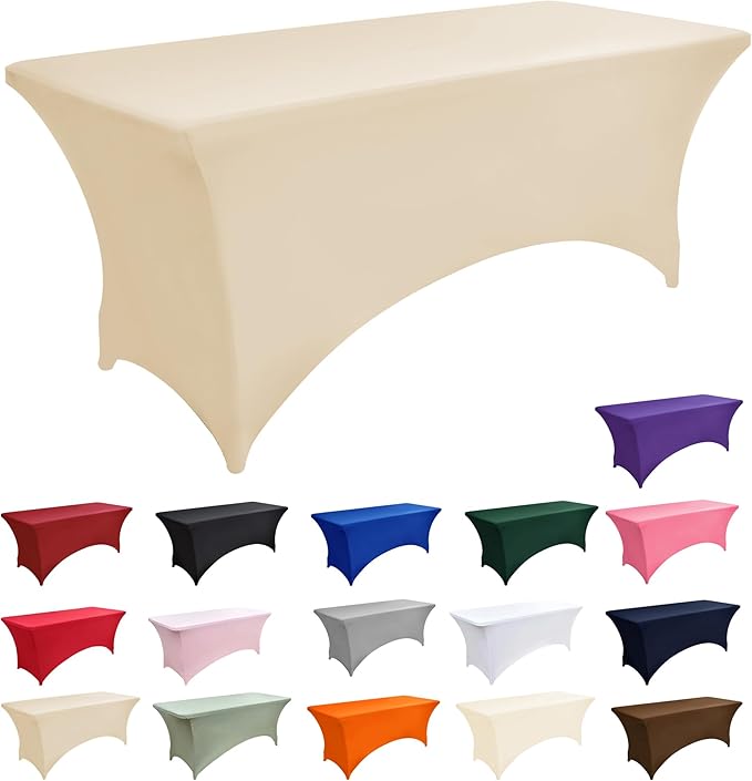 2-Pack 4ft Spandex Table Covers for Rectangular Folding Tables - Wrinkle Resistant Stretch Tight Table Cloths - Ultimate Fitted Table Protector for Parties, Banquet, and Wedding
