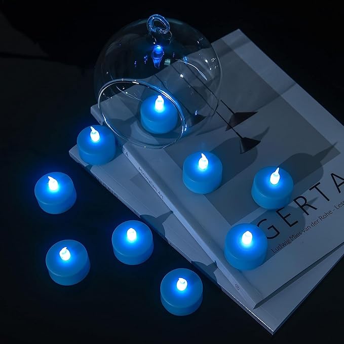 LED Tea Lights Candles- 50PACK Flameless Candles Realistic and Bright Flickering Long Lasting 200Hours for Holiday Celebration,Home Decoration Blue