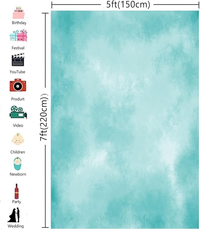 5x7ft Aqua Abstract Solid Photography Backdrops Gradient Portrait Photo Booth Background for Photographyer