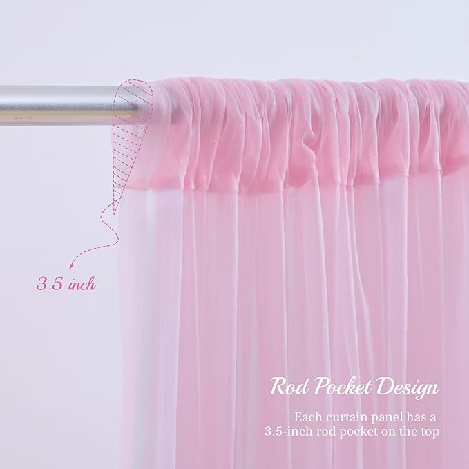 10x10ft Baby Pink Tulle Backdrop Curtain for Parites, Sheer Backdrop Curtains for Wedding Baby Shower Birthday Party Photo Shoot Decorations