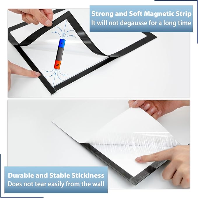 8.5"x 11" Self Adhesive Magnetic Sign Holder, Double Sided Window Magnetic Display Frame with Clear PVC and Strong Magnetic for Office,Home,Store,Door,Glass,Wall Display Frame(Black,20Pack)