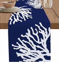 Coastal Coral Cotton Linen Table Runner for Dining Kitchen, Wedding Outdoor Party Tablerunners Decoration, Navy Blue Nautical Ocean Beach Dresser Scarf Coffee Tablecloth Runners 13x108 Inches