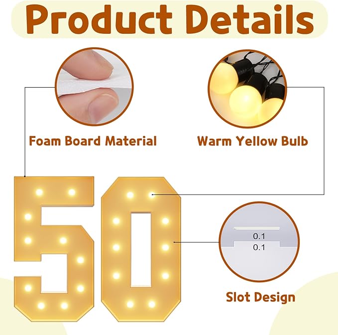 Party Light Up Marquee Numbers, 4 Ft Foam Board Decoration